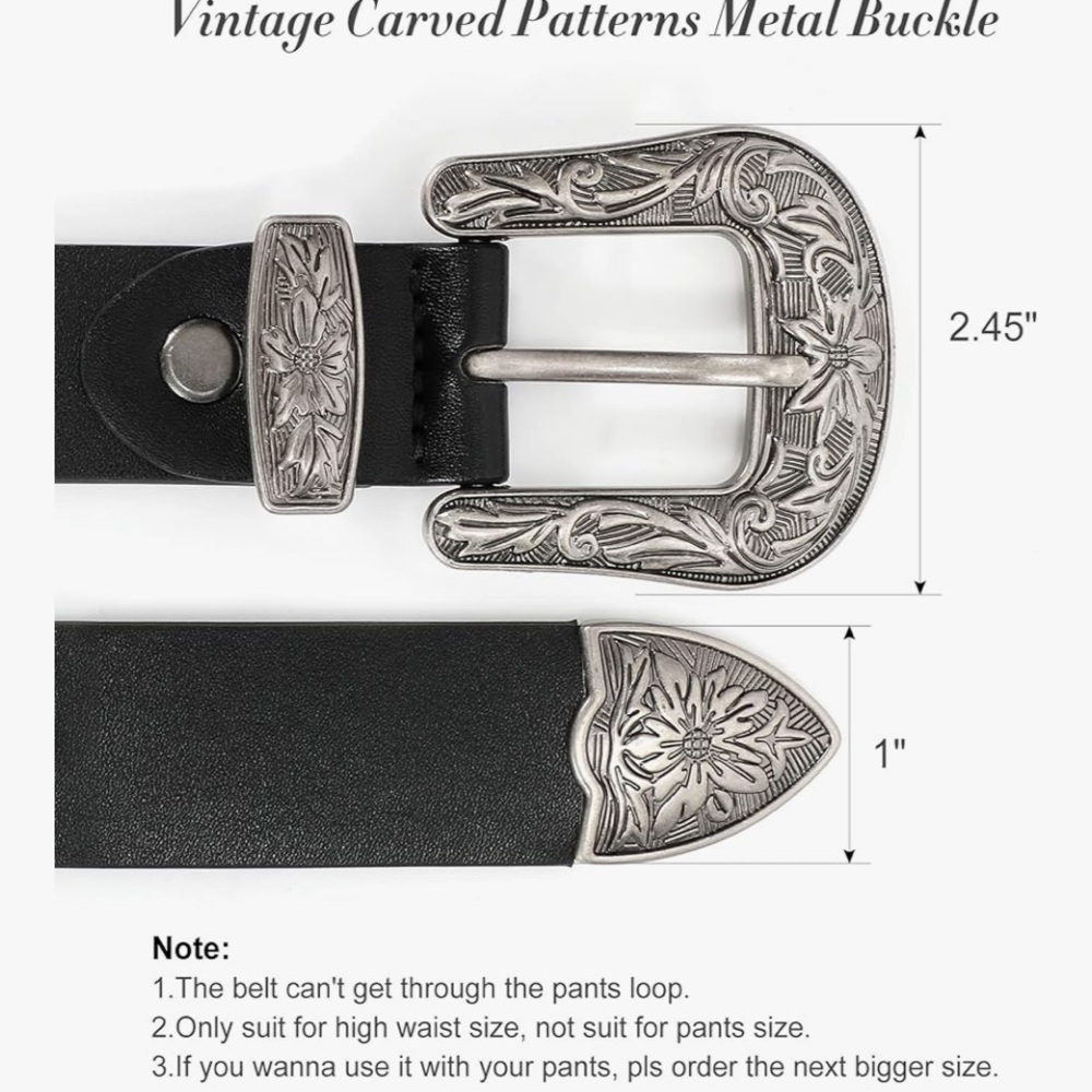 Black Double Buckle Belt with Silver Accents Western Cowgirl - Picture 5 of 7